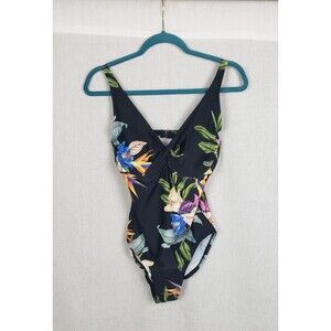 La Blanca Swimwear One Piece Black Floral Twist‎ UPF 50+ Beach Resort Vacation